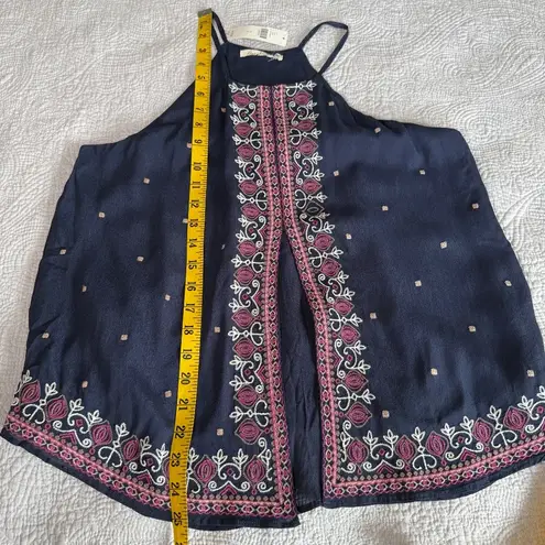 NWT Floreat Anthropologie Midnight Flower Navy Embroidered Tank Top Womens 6 Blue