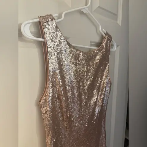 Lulu’s High Neck Cowl Back Maxi Sequin Dress, Gold/Tan, Size S Gold