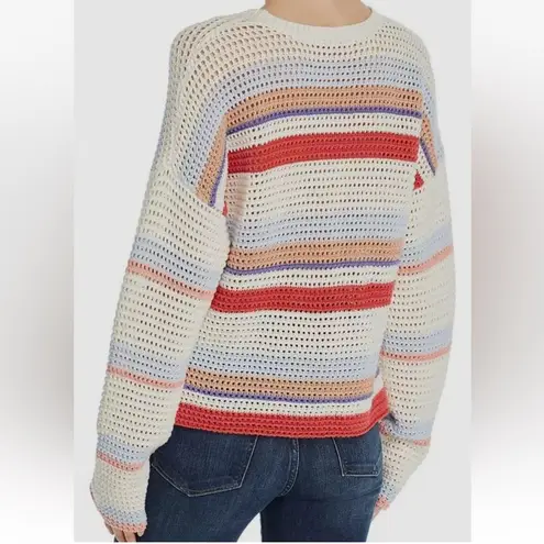 Joie RTR Diza White Multicolor Striped Open Knit Long Sleeve Cropped Sweater S