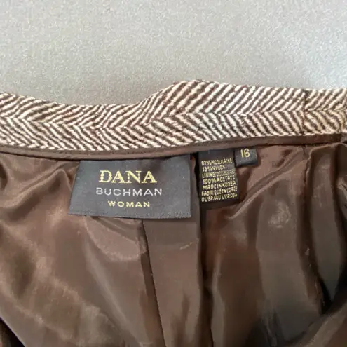 Dana Buchman Women Brown Herringbone Tweed Suit Jacket & Pants Wool size 14 & 16