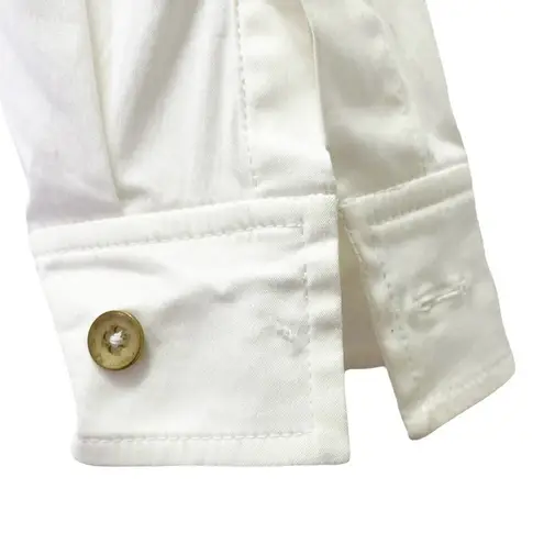 St. John Cream Ruffled Pin-Tuck Roll Tab Long Sleeve Button Front Blouse Size 2