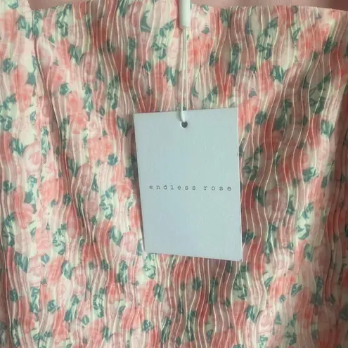 Endless Rose NWT Pink Floral Textured Bow Tie Mini Dress Square Neck Size Medium