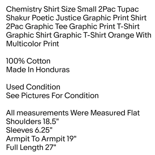 Chemistry Shirt Size Small 2Pac Tupac Shakur Poetic Justice Graphic Print Shirt 2Pac Graphic Tee Unisex
