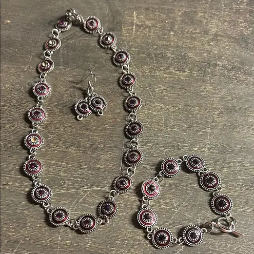 Matching Set Silver Red & Purple Jewelry Set