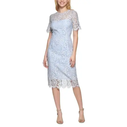 Eliza J ✨. Delicate Allover Lace Light/ Dusty blue Midi Sz 12 Dress✨