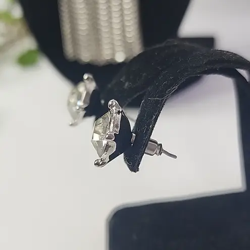 Silver Crystal with Fringe Bar Necklace and Earrings Set