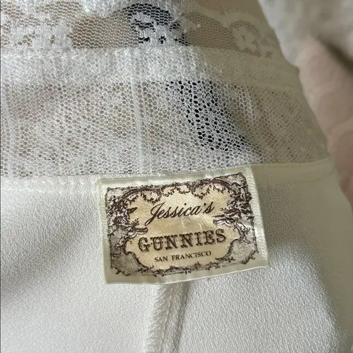 Gunne Sax Vtg 80’s Gunnies cream satin sheer lace Victorian button down feminine blouse M