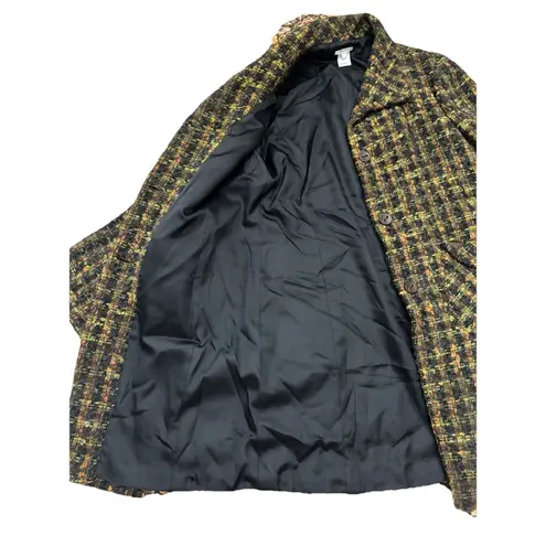 Vintage Austin Reed Women’s Plaid Wool Black Green Rust Trench Jacket Coat Sz 12