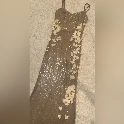 Dress the Population NEW Giovanna Sequined 3d Flower Gown Dark pearl Sz XS