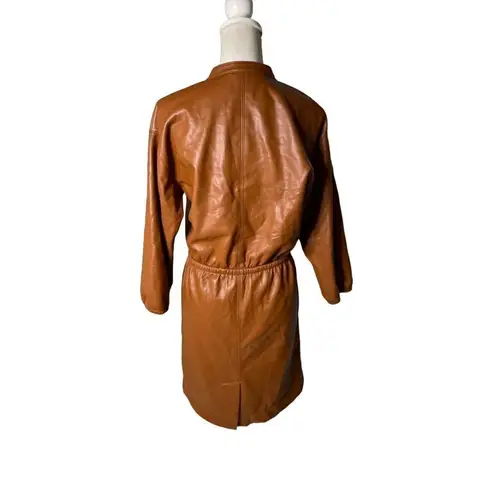 Natori Vegan Luxe Leather Blouson Dress Brown Womens Size Small