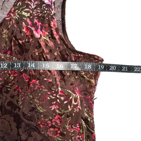 Sundance Silk Blend Velvet Brown Floral Paisley Print Sleeveless Maxi Dress MED