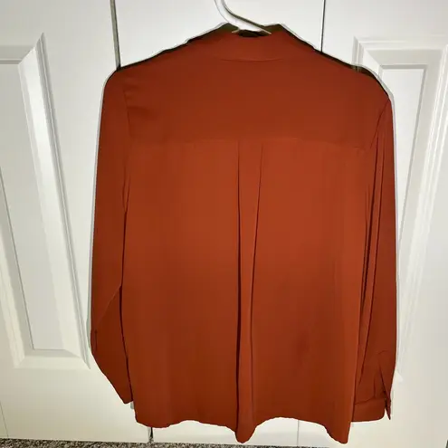 Elie Tahari Rust Orange Textured Button-Up Long Sleeve Blouse - Size Medium