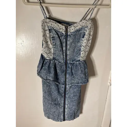 Mimi Chica  Exposed Zip Front Peplum Lace Denim Dress 80s/90s Retro S Coquette thumbnail 3