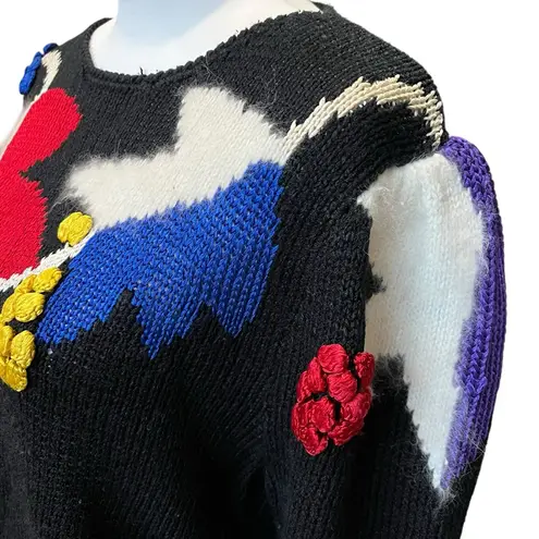 VTG Alexandria Sweater Womens Large Bold Color Block Angora 80s Statement Black - Image 5