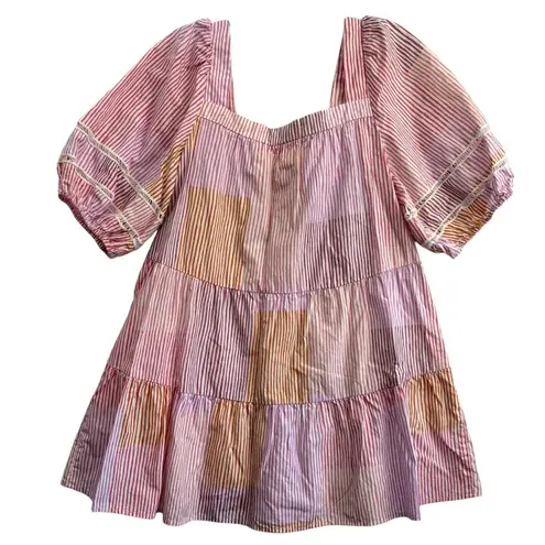 Maeve Anthropologie Women's Gable Tiered Tunic Puff Sleeve Square Neck Boho M