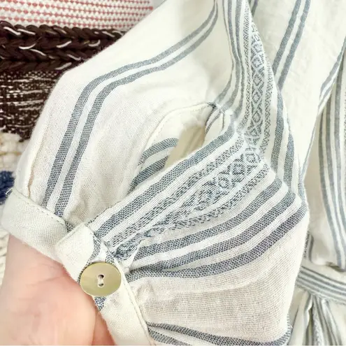 Faherty Dream Cotton Carmel Stripe Gauze Midi Shirt Dress Cream/Blue Sz XS NWT