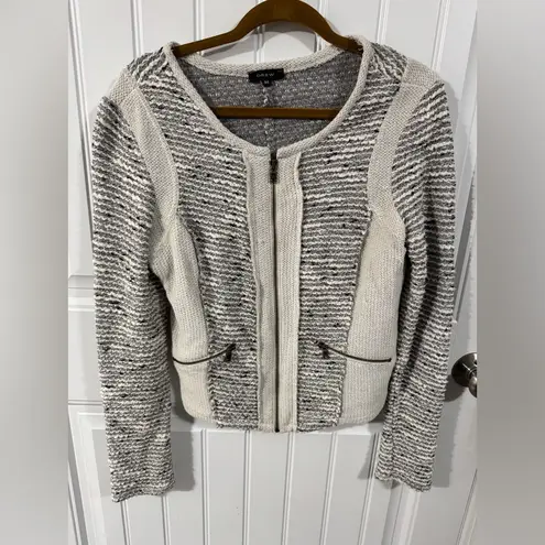 Drew Gray and Cream Tweed Knit Zipper Front Cardigan