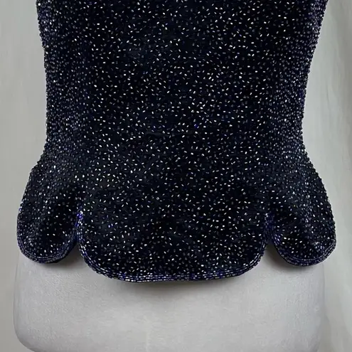 Oleg Cassini Black Tie Navy Beaded Whimsical Formal Evening Top Vintage Size 8