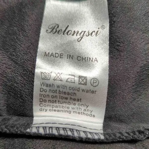 Belongsci Black Fully Lined Crepe Hidden Zip V Neck Ruffle Bell Sleeve Dress Size L