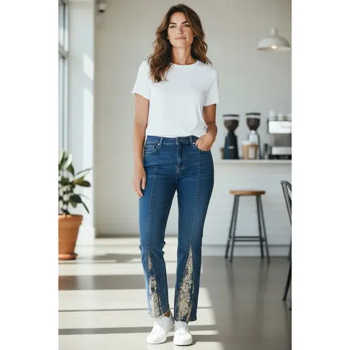 Rare Vintage Younique Y2K Embellished Velvet Flare Jeans | Low Rise | Size 13 Blue