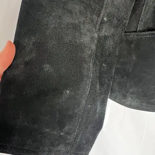 Newport News Black Suede Look 100% Soft Leather Button Front Jacket Size 10