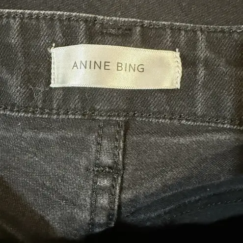 ANINE BING Jeans Womens 28 Black Raw Hem Straight Leg Cropped Mid Rise