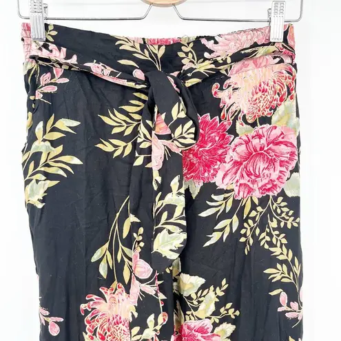 Angie  Womens Boho Spring Flowy Floral Printed Wide Leg Pants Size M Black Pink