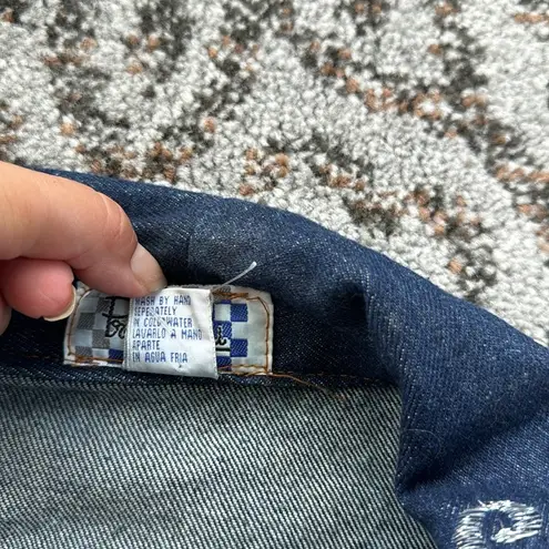 Vintage Pretty Bleu Denim Embroidered Studded Jacket Blue Large