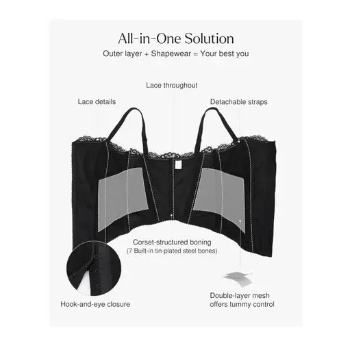 NWT Popilush Lace Corset Bustier Shapewear Top Detachable Straps Black L Size L