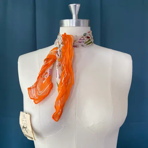 Vintage Deadstock 80s Beach Summer Print Neckerchief Scarf Orange