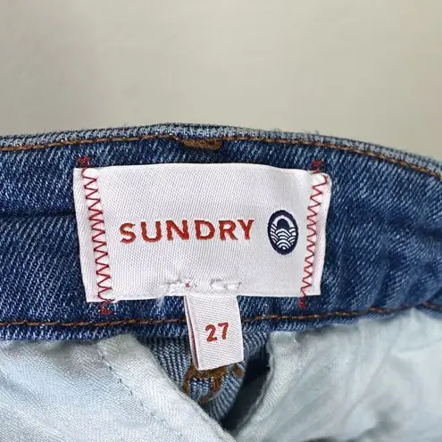 Sundry Soleil Star Print Stamped Raw Hem Distressed Cropped Ankle Jeans Size 27