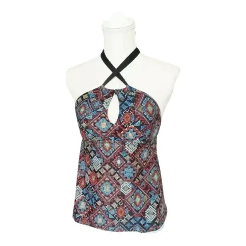 Mossimo Women Red Multicolor Printed Tankini Top Size S Halter Swimwear Beach Blue