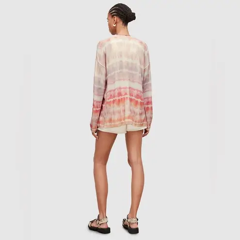 ALLSAINTS Marea Tie Dye Cardigan Sweater Merino Wool Rainbow Cream New M