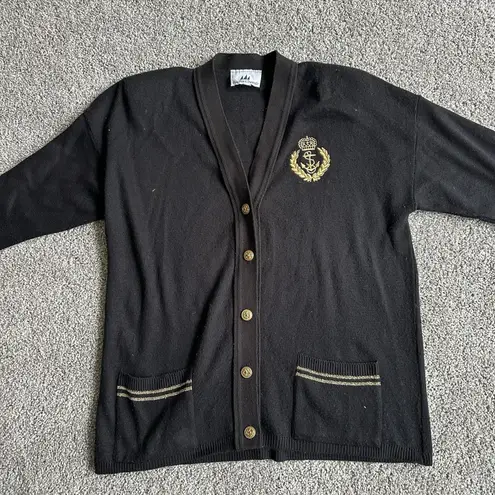 Bay Point Threads women's black cardigan sweater w/gold trim glitter, size Large