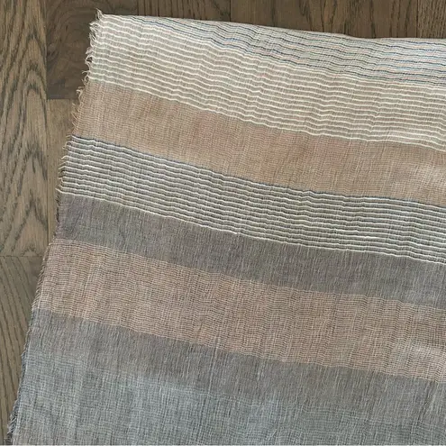 Schneiders Salzburg Color Blocked Striped 100% Linen Scarf Cream, Blue, Orange Blue