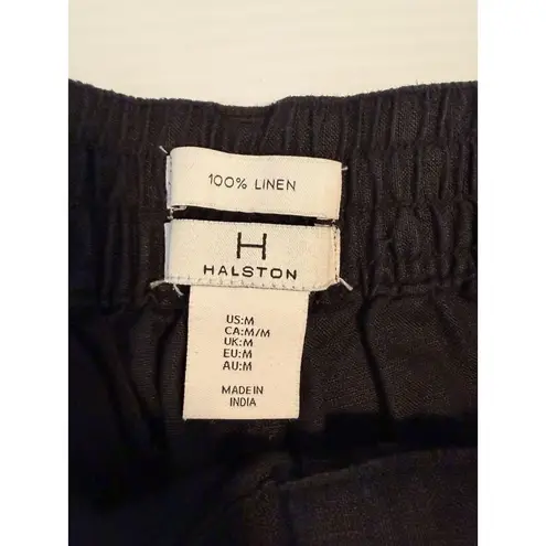 H HALSTON 100% Linen High Waist Pleated Front Trousers Size Medium Pockets Black