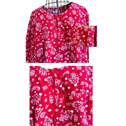 Jennifer Moore Vintage Christmas Pajamas Large Red 2 piece Fleece Loungewear