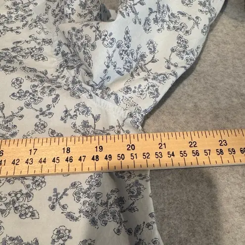 Garnet Hill Button Front Shirt Womens 12 Blue Floral Organic Cotton Feminine