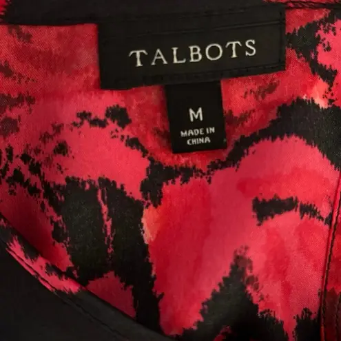 Talbots  Size M Floral Blouse Top Black Red Long Sleeves Satin Silky Office