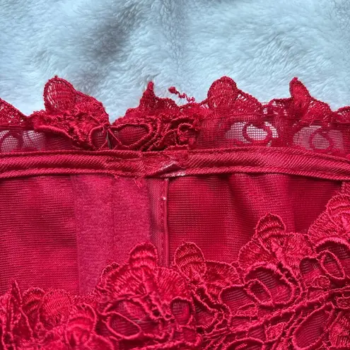 Frederick's of Hollywood vintage frederick’s of hollywood red corset with floral design and lace trim
