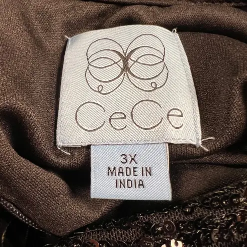 CeCe Black Sequin Cocktail Shift Dress Satin Tie Neck Short Sleeve NEW Size 3X