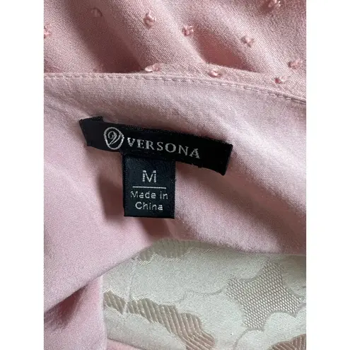 Versona Polka Dotted 3/4 Sleeve V-Neck Lined Babydoll Top Medium