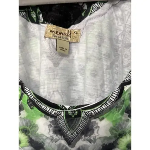 One World Womens Sleeveless Tunic Top XL Green/Black Paisley Print