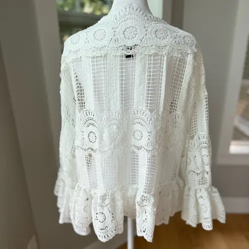 MARC BOUWER White Lace Boho Flare Sleeve Cardigan Jacket Top Size XL