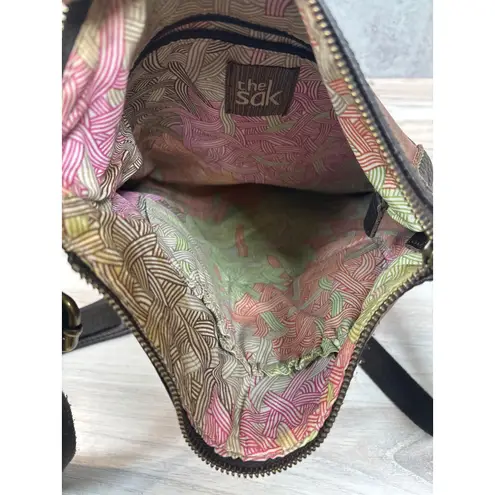 The Sak Iris Leather Crossbody Brown Black Two Tone Metallic Suede Shoulder Bag