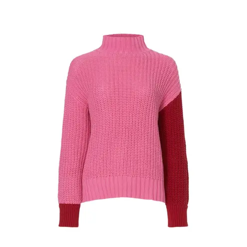 Central Park West Chelsea Pink Red Colorblock Knit Turtleneck Sweater Size XS