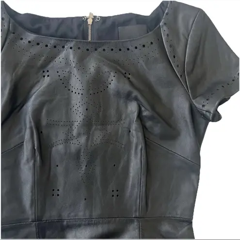 Aryn K Women’s Sheath Dress S Laser Cut Genuine Leather Edgy Holiday NYE Party