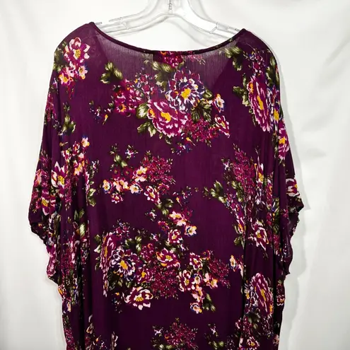 Woman Within Plus Size 26/28W Maxi Dress 2X Floral Purple Short Sleeve Boho 1381