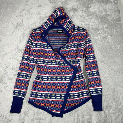 Betabrand Sweater Womens Small Blue Red Stripe Mission Wrap Cardigan Colorful