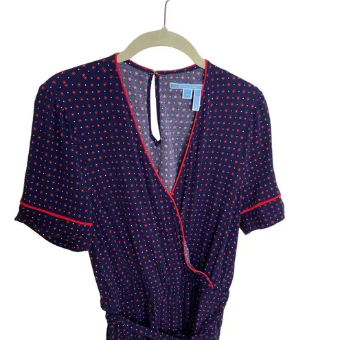 Draper James Self Tie Romper Jumpsuit Medium Navy Blue Red Floral RAW0009